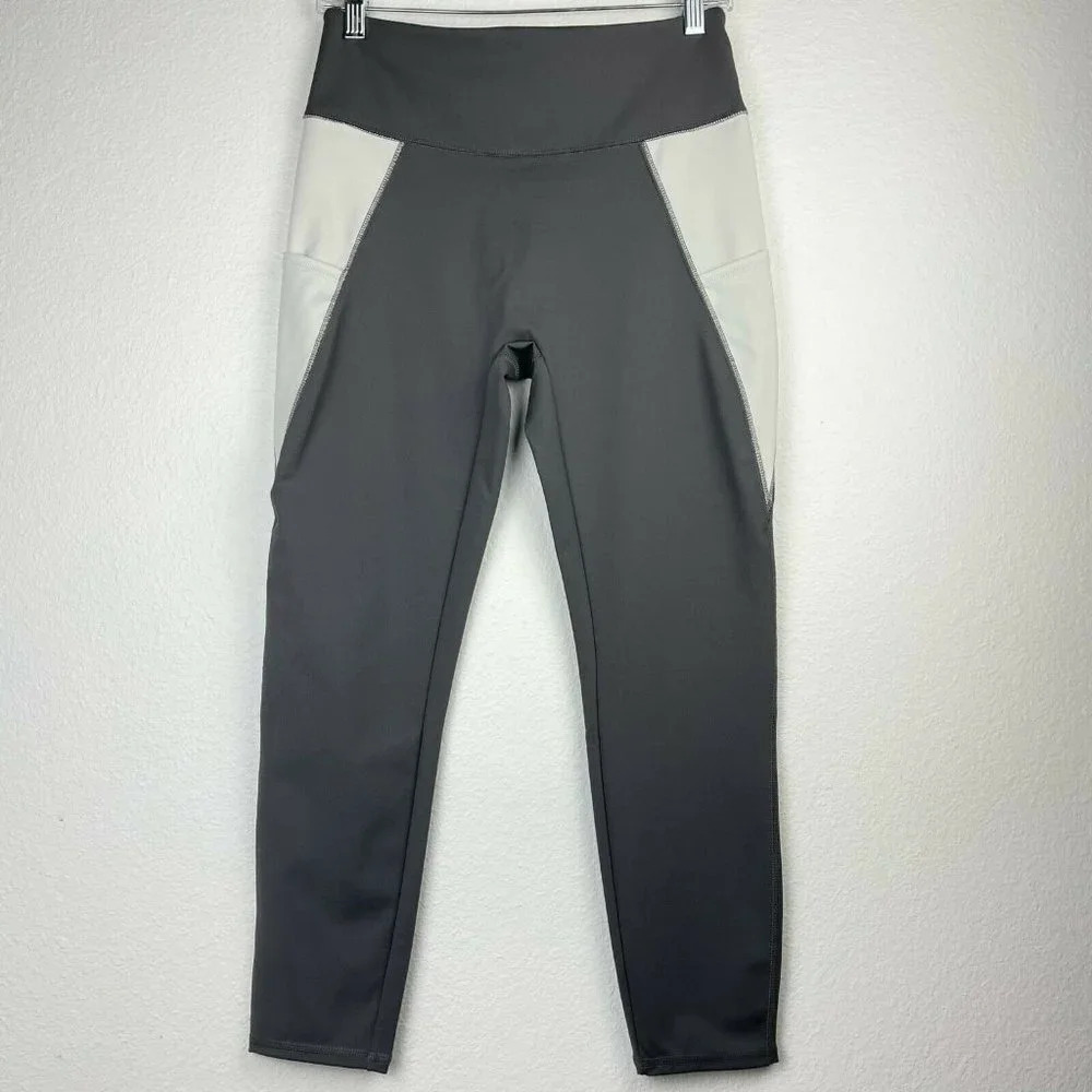 Zuda Leggings Womens Size M Z-Stretch Cropped Colorblock Athletic Workout Gray